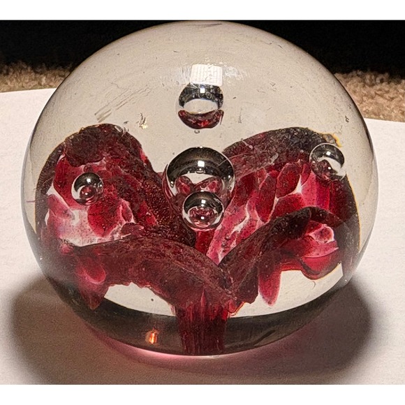 Other - Vintage Cranberry Red Art Glass Paperweight Controlled Bubble Murano Style Orb